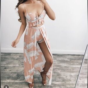Pink and White Tropical Floral White Two Piece Set